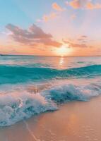 Sunset Over Waves at the Beach With Colorful Sky photo