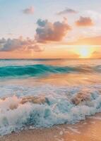 Sunset Over Waves at the Beach With Colorful Sky photo