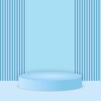3D background with blue cylinder stand podium wall scene. Pastel minimal mockup product display. Abstract geometric platforms. Stage showcase vector