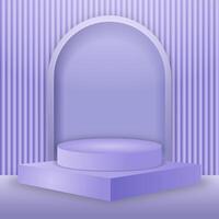 Realistic purple 3D cylinder pedestal podium background. Abstract minimal scene mockup products display. Round stage showcase vector