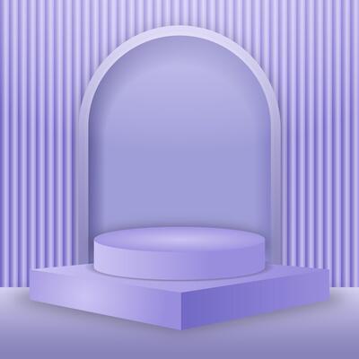 Realistic purple 3D cylinder pedestal podium background. Abstract minimal scene mockup products display. Round stage showcase