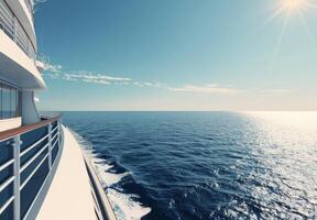 Cruise Ship Deck Overlooking Sparkling Ocean on a Bright Sunny Day photo