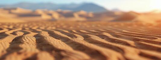 Golden Sand Dunes in a Wide Desert Under Bright Blue Sky photo