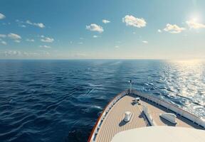 Cruise Ship Deck Overlooking Sparkling Ocean on a Bright Sunny Day photo