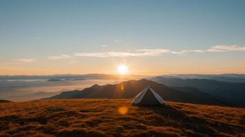 Sunset Camping at Mountain View Overlooking Valley Landscape photo