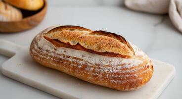 Freshly Baked Artisanal Bread Loaves on a White Surface photo