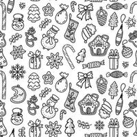 seamless pattern of linear Xmas icons on white background vector