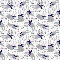 Seamless pattern with rabbits in scarves vector