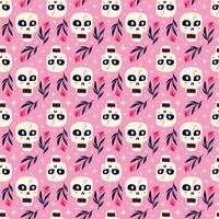 Pink Halloween pattern with mystical Gothic skulls. vector