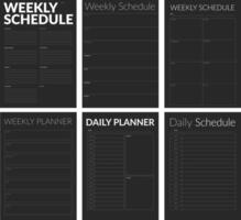 A collection of black diary pages in a minimalistic style. A modern business organizer with notes and goals. Planner page template. vector
