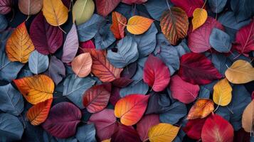 Colorful Autumn Leaves Spread Across the Ground in a Forest photo