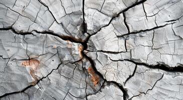 Textured Close-Up Of Weathered Wood With Visible Grain Patterns And Cracks photo