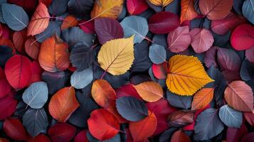 Colorful Autumn Leaves Spread Across the Ground in a Forest photo