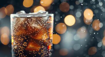 Refreshing Cold Beverage With Ice Cubes In Rainy Atmosphere photo