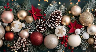 Festive Christmas Tree Decorated With Ornaments and Snowflakes in Winter Atmosphere photo