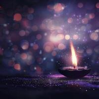 Candlelight Glow Amidst Colorful Bokeh at Night photo