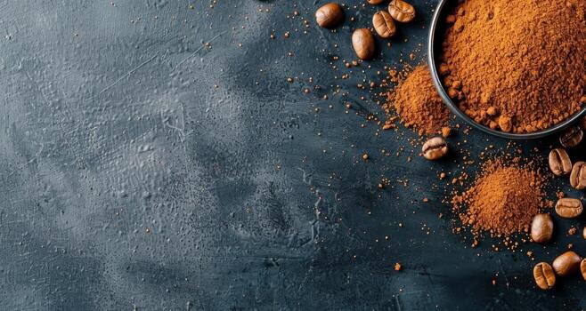 Coffee Beans and Spices on a Dark Surface With Textured Background photo