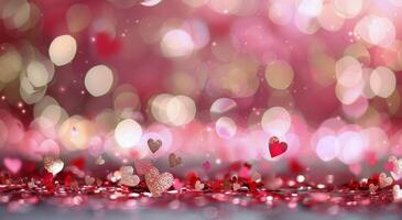 Heart-Shaped Confetti Falling on a Glittering Surface During a Celebratory Event photo