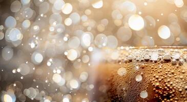 Bubbles Rising in Refreshing Brown Beverage in Clear Glass photo