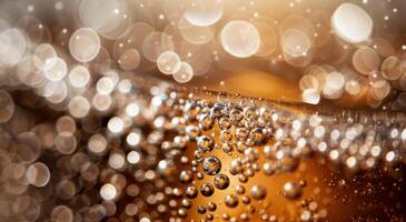 Bubbles in a Glass of Carbonated Beverage With Soft Focus Background photo