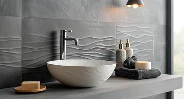 Modern Bathroom Sink Design With Textured Wall and Minimalist Decor photo