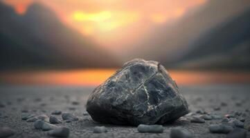 Smooth Rock on Wet Ground at Sunrise photo