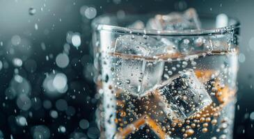 Refreshing Drink With Ice in Raindrops on a Dark Background photo