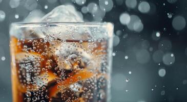 Refreshing Drink With Ice in Raindrops on a Dark Background photo