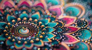 Intricate Floral Design With Metallic Accents on Dark Background photo