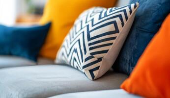 Cozy Living Room Decor Featuring Colorful Cushions and Patterns photo