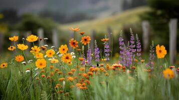 Vibrant Wildflower Meadow in Springtime With Colorful Blooms photo
