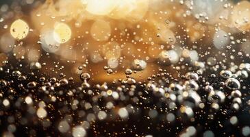 Bubbles in a Glass of Carbonated Beverage With Soft Focus Background photo