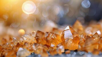 Golden Brown Crystals Sparkling Under Natural Light in Abstract Background photo