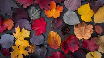 Colorful Autumn Leaves Spread Across the Ground in a Forest photo