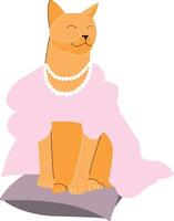 Cute red cat in a pink cape on a pillow vector