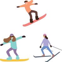 Minimalistic characters, snowboarders and skier vector