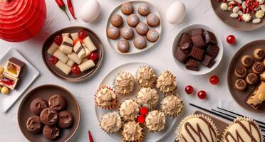 Assorted Holiday Cookies and Treats Served With Tea on a Festive Table photo