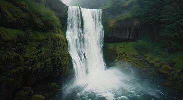 Seljalandsfoss Waterfall Cascading Over Rocks in Iceland During Early Morning Light photo