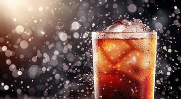 Refreshing Cold Beverage With Ice Against a Sparkling Background photo
