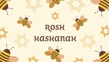 Rosh Hashanah holiday concept, banner or greeting card. Bee, star of David and text on a light background. illustration in modern style vector