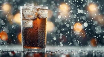 Refreshing Drink With Ice in Raindrops on a Dark Background photo