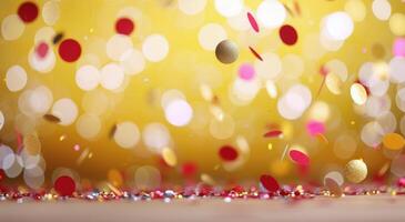 Colorful Confetti Falling Against Bright Yellow Background During Celebration photo