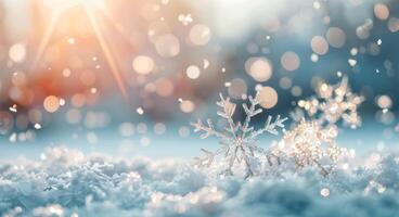 Delicate Snowflakes on Sparkling Snow During a Winter Afternoon photo