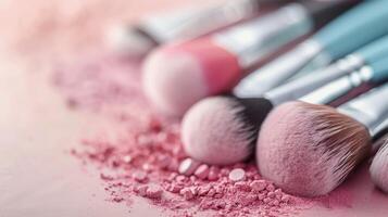 Cosmetic Brushes and Pink Powder on a Light Surface photo