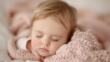 Sleeping Baby Wrapped in Soft Blanket at Home on a Peaceful Morning photo