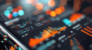 Stock Market Data Displayed on Smartphone With Urban Night Lights in Background photo