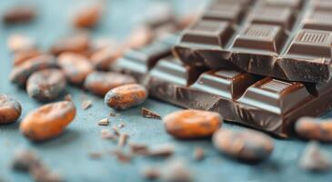 Chocolate Bars Stacked With Cocoa Beans on White Surface photo