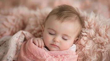 Sleeping Baby Wrapped in Soft Blanket at Home on a Peaceful Morning photo