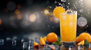 Refreshing Citrus Drink With Sparkling Bubbles And Fresh Fruit Slices photo