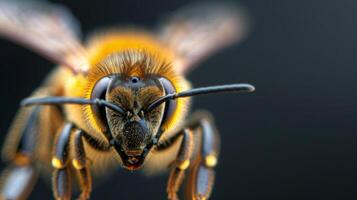 Close-Up View of a Bumblebee Captured Against a Dark Background photo